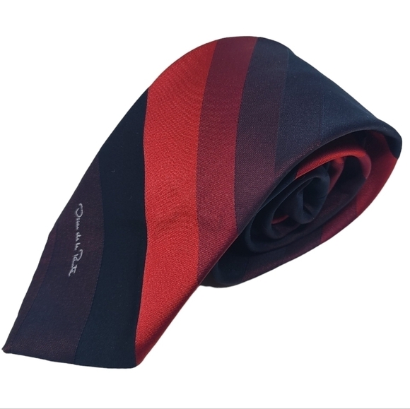 Oscar de la Renta | Men's Red and Blue Ombre Diagonal Striped Tie (One Size) - Picture 5 of 13